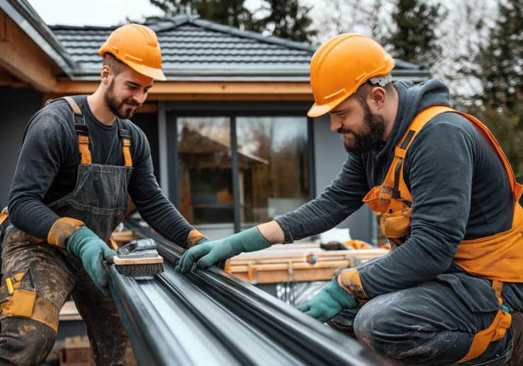 Two technicians installingveranda